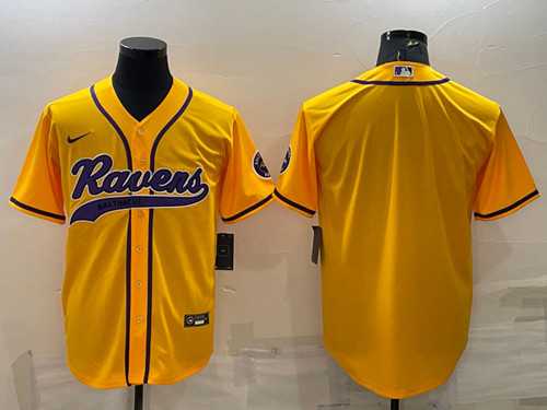Men%27s Baltimore Ravens Blank Yellow With Patch Cool Base Stitched Baseball Jersey->baltimore ravens->NFL Jersey